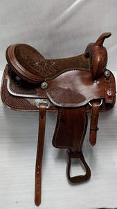 La silla de montar a caballo marrón oscuro Western Pleasure Trail de cuero genuino hecha a mano más vendida disponible a granel a precio al por mayor - Product Image 2
