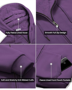 เสื้อฮู้ดผู้ชายแบบมีซิปเต็มตัว ผ้าฟลีซบุซับในอุ่นสบาย แห้งเร็ว ระบายอากาศได้ดี เหมาะสำหรับใส่ในช่วงฤดูหนาวและใช้ในชีวิตประจำวัน - Product Image 4