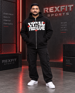 REXFIT SPORTS Men's <b>Black</b> Full Zip Hoodie Heart Graphic Heavyweight Fleece Oversized Streetwear Custom <b>Sweatshirt</b> OEM Wholesaler - Product Image 1