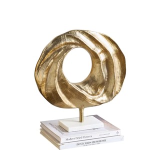 Wholesale Decorative Accent Modern Abstract Metal Sculpture Gold Finish With White Marble Base For Home Decor And Office Display - Product Image 2