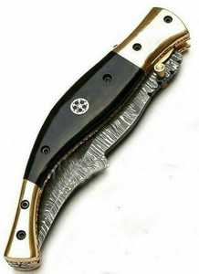 Navaja de Bolsillo Plegable de Acero de Damasco Personalizada con Mango de Cuerno, Nombre y Logotipo Personalizados, Apta para Lavavajillas, Diseño Moderno - Cuchillo de Caza de Alta Calidad - Product Image 5