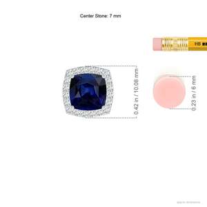 Colgante de Zafiro Azul Natural de 7MM con Corte Cojín y Halo de Diamantes, Inspirado en lo Vintage, de Alta Calidad, en Oro de 14K, Joyería Fina Hecha a Mano - Product Image 2