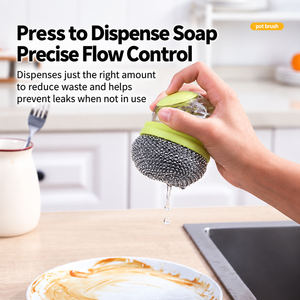 Brosse à vaisselle avec distributeur de savon, rechargeable, pour cuisine, avec tête de brosse détachable, type pression, pour nettoyer les casseroles et la vaisselle - Product Image 5