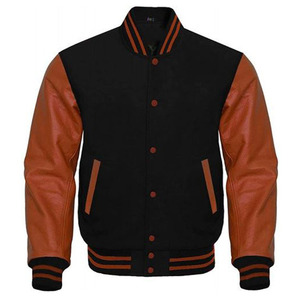 Mens Black Brown Leather Sleeve Varsity <b>Jacket</b> Custom Letterman <b>Baseball</b> <b>Bomber</b> <b>Jacket</b> Wholesale - Product Image 1
