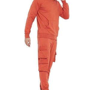 Survêtement à capuche orange pour homme, coupe classique, couleur unie, avec poches latérales, vêtement d'automne, 100% coton respirant - Product Image 6