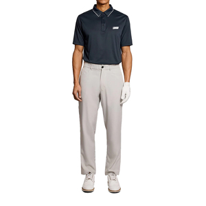 Men's <b>Navy</b> Short Sleeve Golf <b>Polo</b> <b>Shirt</b> With White Logo Heat Transfer Printing Quick Dry Knitted Performance Wear - Product Image 5