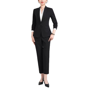 Women's Beige Formal <b>Suit</b> Set Solid Color Notched Lapel Blazer Full Length Pants Anti-Wrinkle Polyester Autumn Wear - Product Image 4