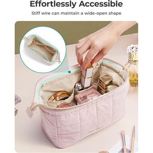 Women's Makeup Bag Travel for Toiletry Organizer Case Wide Open Pouch Purse Puffy Padding Essential Cosmetic Bags for Women - Product Image 4