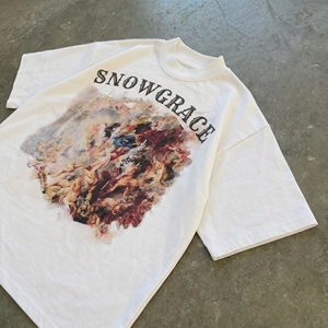 T-shirt à manches courtes surdimensionné Snowgrace pour homme, jersey décontracté en polyester/coton, col rond, motif uni, logo sur le devant - Product Image 3