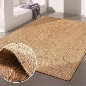 พรมใยปอกระเจาธรรมชาติ - ขนาดสั่งทำได้ ทำด้วยมือ ใช้ได้สองด้าน เป็นมิตรต่อสิ่งแวดล้อม ทรงกลม สไตล์โบฮีเมียน หนานุ่ม สำหรับห้องนั่งเล่น ขนปานกลาง - Product Image 1