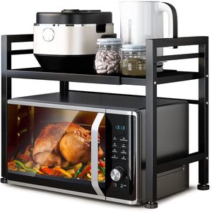 Expandable Carbon Steel Microwave Shelf Countertop <b>Kitchen</b> Utensils Tableware <b>Storage</b> 3-H Stand for Efficient Organization - Product Image 1