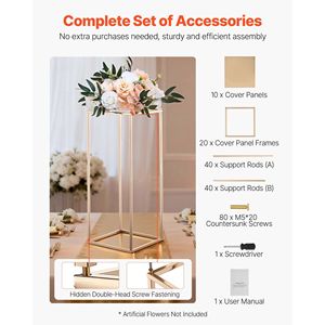 Set di 10 Colonne Decorative per Fiori da Matrimonio, 60 cm di Larghezza, in Metallo Laminato Dorato, Supporti Rettangolari per Composizioni Floreali - Product Image 5
