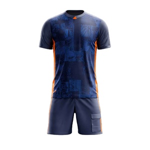 Ensemble de maillots de football pour hommes, manches courtes, col en V, uni, bleu marine, orange, respirant, en polyester, pour adultes, toutes saisons, personnalisable - Product Image 6