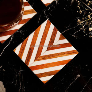 Modern Wooden Square <b>Coasters</b> Set with Chevron Pattern Non-Slip Table Mats for Coffee and Dining Table Decor - Product Image 2