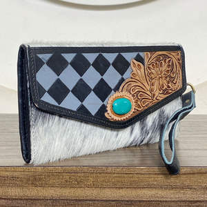 Nouveauté : Portefeuilles-bracelets pour femmes en cuir de vachette travaillé à la main, longs, vintage, de créateur, à motif à carreaux, avec blocage RFID - Product Image 4