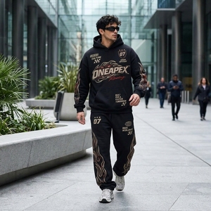 Ensemble de survêtement pour homme en coton épais noir délavé à l'acide, style streetwear, personnalisable avec étiquette privée - Product Image 2