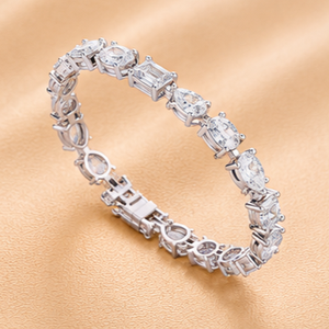 Emerald Cut Diamond Bracelet 14K Gold Plated Women's Classic Wedding Jewelry White Diamond E Color Natural <b>Stone</b> - Product Image 2
