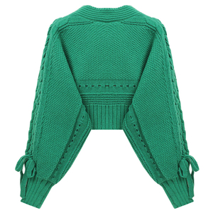 Cardigan tricoté le plus vendu, col en V, manches chauve-souris, couleur unie, décontracté, longueur courte, pull à points ouverts avec poches pour femme - Product Image 3