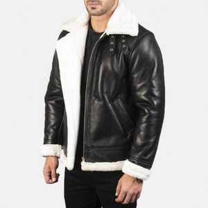 Men's Black Genuine Leather Biker Jacket With Faux Fur Lining Zipper Closure <b>Winter</b> Moto <b>Coat</b> <b>Thick</b> Windproof Turn-down Collar - Product Image 2