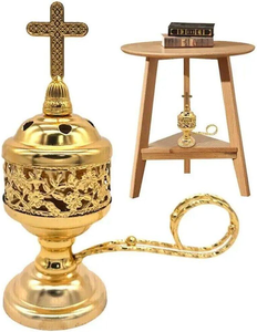 Encensoir d'église en laiton avec poignée et couvercle en croix, encensoir religieux pour la prière chrétienne, la liturgie, fournitures d'église, vente en gros - Product Image 3
