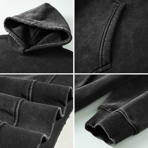 Washed <b>black</b> Pullover Hoodie – Premium Thick <b>Fleece</b> Casual Street Style Sweatshirt for men - Product Image 5