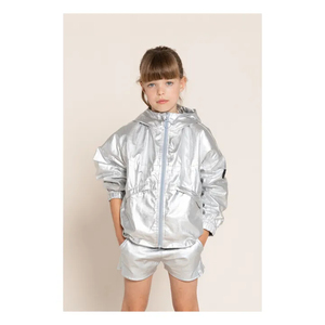 Chaqueta Corta con Capucha Metálica Brillante para Mujer, Estilo Costas Orientales, de Poliéster Plateado Reflectante, para Halloween, Carnaval y Espectáculos - Product Image 3