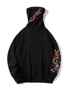 Sudadera con Capucha Negra para Hombre, Bordado de Dragón Chino, Corte Holgado, Manga Regular, Tejido de Algodón, Estilo Otoñal - Product Image 3