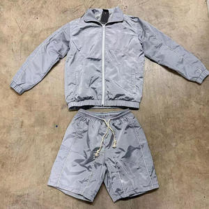 <b>Men's</b> Blue Polyester Knitted Tracksuit Set Sporty Zip-Up <b>Jacket</b> Shorts <b>Summer</b> Breathable Satin Fabric Turn-Down Collar Custom - Product Image 4