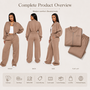 Unisex Cropped Drawstring Lounge-Set Beige Weite Hose Weicher Sweatstoff Elastischer Bund Lässiger Sportlicher Schnelltrocknender Trainingsanzug - Product Image 3
