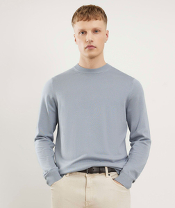 Pull à col rond bleu clair pour homme, coupe classique, tricoté, 100% coton, vêtement décontracté d'automne, couleur unie, manches longues - Product Image 1