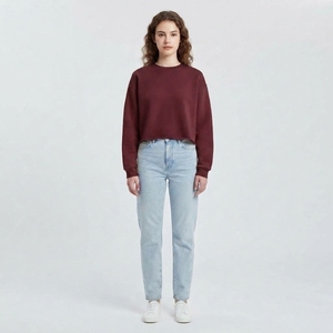 Sudadera Corta de Moda para Mujer, Manga Larga, Cuello Redondo, Informal, Cómoda, de Tela Suave, Ropa Personalizada - Product Image 1