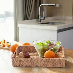 <b>Rectangular</b> Serving Tray for Coffee Table Natural <b>Storage</b> <b>Baskets</b> with Handles for Home and Kitchen Decor Set of 2 - Product Image 4
