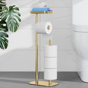 Porte-papier toilette en métal antirouille sur pied pour 4 rouleaux avec base antidérapante et étagère pour téléphone - Product Image 1