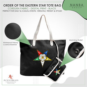 Eastern Star Masonic <b>Black</b> Tote <b>Bag</b> with Zipper Closure | Custom Logo Waterproof Shopping <b>Bag</b> for Unisex Use - Product Image 3