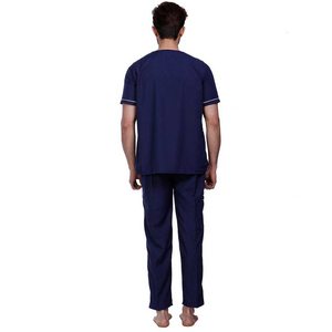 Hospital Staff Medical Workwear Woven Short Sleeve V-Neck <b>Tops</b> Straight Pants Sets Nursing Scrubs Uniform For Men - Product Image 2