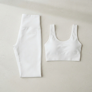 Women <b>White</b> Seamless Sports Bra High Waist Leggings Yoga <b>Set</b> <b>Gym</b> Fitness Workout Activewear Two Piece <b>Set</b> - Product Image 5