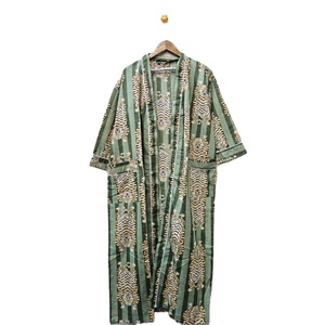 Kimono de algodón con estampado de bloques de tigre verde para mujer, ropa de verano con bolsillos de parche térmico transpirables duraderos, rayas verticales - Product Image 1