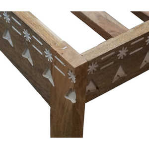 Traditional Handcrafted Solid Teak <b>Wood</b> <b>Platform</b> <b>Bed</b> with Intricate Inlay Headboard Eco-Friendly Premium <b>Bed</b> - Product Image 4