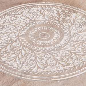 Mesa de madera con tres patas, una moderna mesa de centro redonda y mesa auxiliar para espacios pequeños con pilar, libros de madera y revistas - Product Image 2