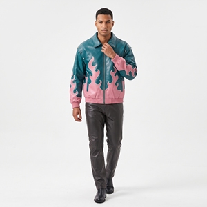 Blouson en cuir pour homme Dumela, style moto, col rabattu, fermeture à bouton unique, coupe régulière, séchage rapide, respirant - Product Image 2