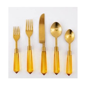 Ensemble de couverts en acier inoxydable de haute qualité, poignée élégante, polissage miroir, style traditionnel, couleur or/jaune, articles de cuisine pour la maison - Product Image 1