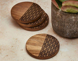 Modern Eco-Friendly Wooden Beverage Coasters Reclaimed Wood <b>Round</b> <b>Mats</b> & Pads Natural Finish - Product Image 5