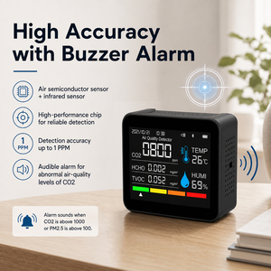 Détecteur intelligent de qualité de l'air 9-en-1 CO2 HCHO TVOC PM2.5 PM1.0 PM10 Température et humidité Application sans fil Stockage de données sur 60 jours - Product Image 2