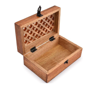 Premium Handcrafted Wooden <b>Incense</b> Box Burner With Antique Brass Lock Carved Hollow Smoke Diffuser Case For <b>Cones</b> And Bakhoor - Product Image 2