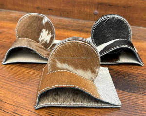 Wholesale Non-slip Genuine Leather Round Kitchen Supplies Cowhide <b>Placemat</b> Cup Mat Table Coaster <b>Set</b> with Stand for Dining Table - Product Image 6