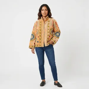 Chaqueta Bomber Acolchada para Mujer, Reversible, de Terciopelo y Algodón, con Bordado Floral, Cuello Mandarín y Mangas Largas - Product Image 2