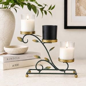 Candelabro de hierro artesanal con diseño de hojas, de tres niveles, para decoración del hogar. - Product Image 5