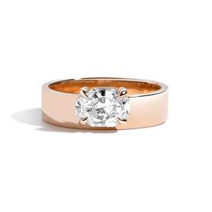 1 Carat Elongated Octagon Brilliant Lab Grown Diamond Engagement <b>Rings</b> Custom 14K 18K Solid Gold Offset Claw Set 5mm Wide Bands - Product Image 1