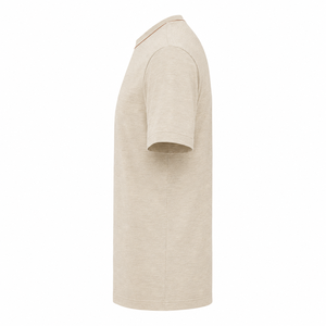 T-shirt personnalisé en coton crème à col ras du cou avec passepoil contrastant, détails minimalistes, manches courtes, vêtements décontractés pour hommes, fournisseur en gros - Product Image 5