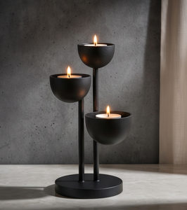 Contemporary Textured Dark Gray Finish <b>Metal</b> Candle Holder Sculptural Multi Tier Staggered <b>Bowl</b> Art Piece for Luxury Interior - Product Image 4